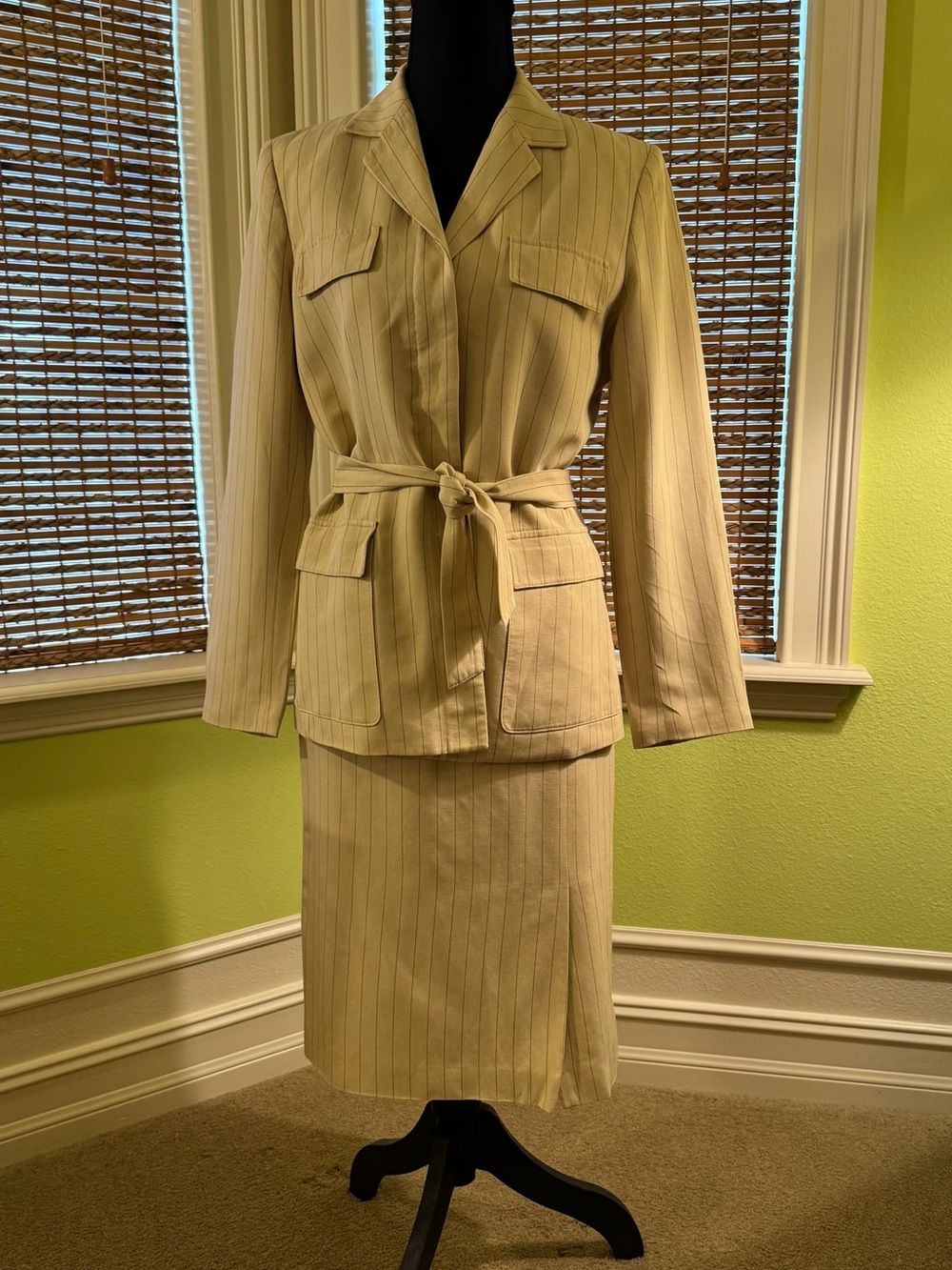 Anne Klein Tailored Beige Pinstripe Suit with Skirt